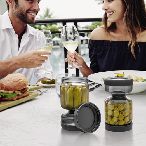 WhiteRhino Pickle Jar with Strainer Flip,34oz Pickle Container with Double Leak Proof ,Glass Pickle Juice Separator Jar Flip Pickle and Olive Hourglass Jar Pickle Flip Jar for Capers,Jalapeno,Gherkins - color: 34oz Smoky Grey Pickle jar