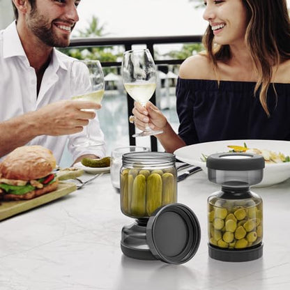 WhiteRhino Pickle Jar with Strainer Flip,34oz Pickle Container with Double Leak Proof ,Glass Pickle Juice Separator Jar Flip Pickle and Olive Hourglass Jar Pickle Flip Jar for Capers,Jalapeno,Gherkins - color: 34oz Smoky Grey Pickle jar