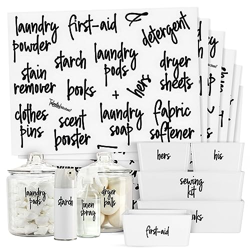 Talented Kitchen Laundry Labels for Jars & Containers - 141 Count, White Vinyl, Modern Script - Laundry Room Organization & Kitchen Organization with Food Container Labels and Water-Resistant Adhesive - color: White