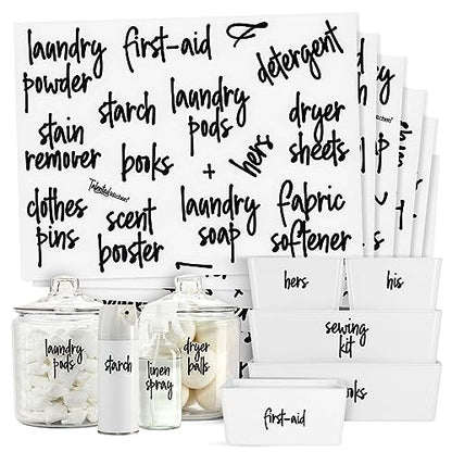 Talented Kitchen Laundry Labels for Jars & Containers - 141 Count, White Vinyl, Modern Script - Laundry Room Organization & Kitchen Organization with Food Container Labels and Water-Resistant Adhesive - color: White