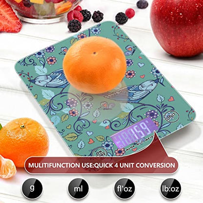 Food Scale Kitchen Digital Scale Food Ounces and Grams Dieting Baking Cooking Waterproof Glass Panels LCD Display,4 Units Scale Tare Function Bird - color: Bird 31