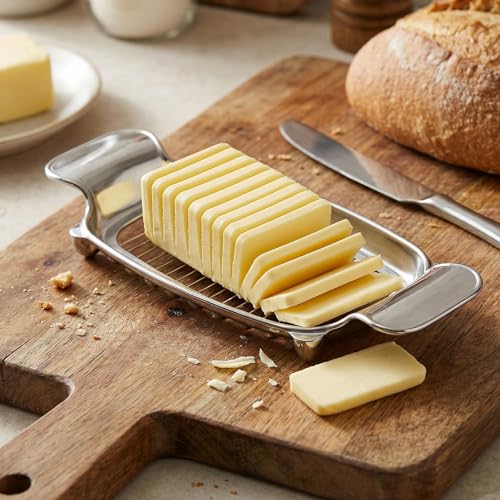 2Pcs Butter & Cheese Slicer Cutter, Stainless Steel Multipurpose Butter Cutter Portable Cheese Cutter Slicer with Ergonomic handle for Cutting Butter, Cheese, Mushrooms, Fruit, Vegetable