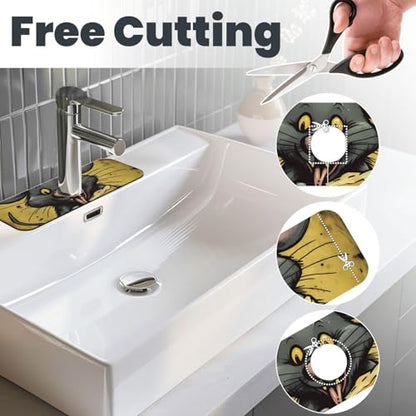 Faucet Mat For Kitchen Sink Super Absorben Diatomite Fast Drying Stone Faucet Suction Pad 15 X 5.5 Inch Non-Slip Washable Sink Mat Gadgets For Bathroom Kitchen Counter Rat Eats A Piece Of Cheese