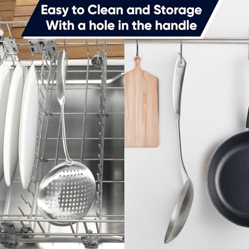 Newness Slotted Spoon, [Rustproof, Integral Forming, Durable] 304 Stainless Steel Widen Skimmer with Vacuum Ergonomic Handle, Comfortable Grip Design Strainer Ladle for Kitchen, 16.93 Inches - size: Length:16.93 Inches(43 cm)