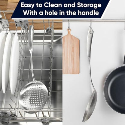 Newness Slotted Spoon, [Rustproof, Integral Forming, Durable] 304 Stainless Steel Widen Skimmer with Vacuum Ergonomic Handle, Comfortable Grip Design Strainer Ladle for Kitchen, 16.93 Inches - size: Length:16.93 Inches(43 cm)