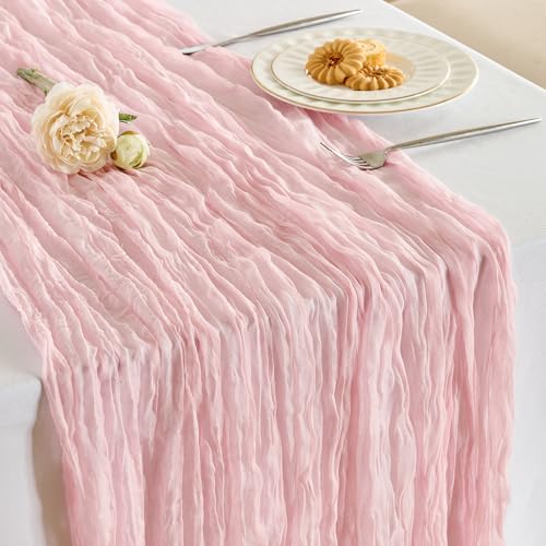 Fanami 1 Pack Cheesecloth Table Runner -10FT Blush Pink Boho Gauze Cheese Cloth Table Runner 120 Inches Long Rustic Sheer Fabric Centerpieces for Wedding Birthday Party Bridal Baby Shower Decorations - color: Blush Pink, size: 10FT*1PC