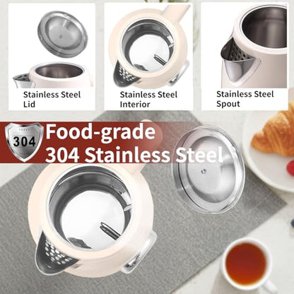 Retro Electric Kettle, 1.7L 304 Stainless Steel Tea Kettle with Temperature Gauge, 1500W Fast Boiling Water Boiler,Auto Shut-Off & Boil-Dry Protection, BPA-Free, Beige - color: Beige