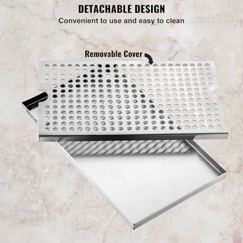 VEVOR Beer Drip Tray, 304 Stainless Steel Kegerator Drip Trays with 4 Non-Slip Rubber Pads and Detachable Cover, Heat/Cold Resistant Beer Tower Drip Pan for Bar Restaurant Coffee Shop Home - style: Beer Drip Tray