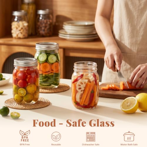 CycleMore 16 oz Mason Jars With Airtight Lids and Brands 15 Pack Glass Canning Jars with Regular Mouth, Pint Clear Glass Jar For DIY Projects, Food Storage and Fermenting with Brush & 24 Labels - size: 16oz - 15 Pack