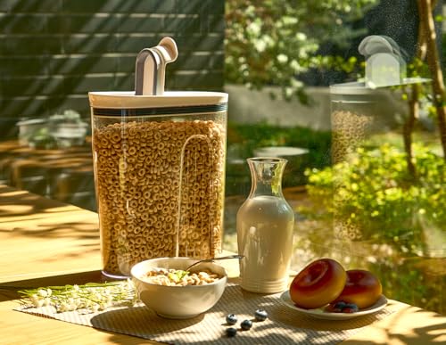 Felli Cereal Container Storage Airtight Holds 32 oz Family Size Breakfast Box with Flip Top Lid, Stackable Acrylic Dry Food Dispenser, Protein Granola Oats Grains, Crunch Keeper (Large 4.1Qt - 2pk) - color: Large 4.1Qt - 2pk