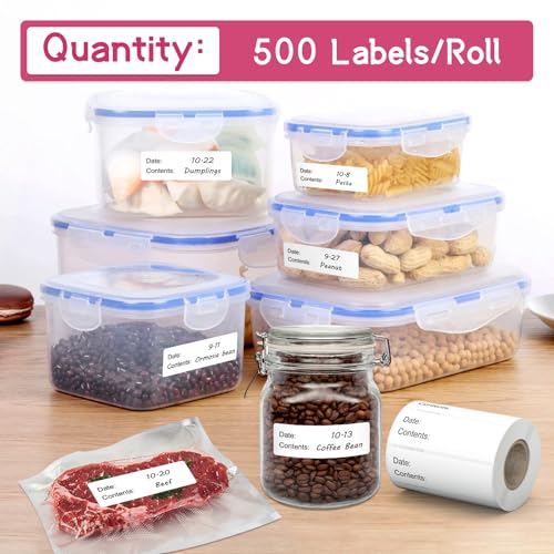500 Pcs 1 x 3 inch Freezer Refrigerator Food Labels, Removable Freezer Labels for Food Containers, Mason Jar Labels, No Residue Food Storage Labels Perfect for Kitchen, Can Not be Torn