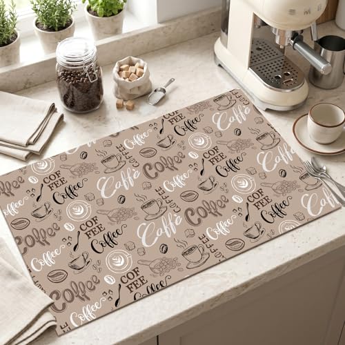 Coffee Theme Dish Drying Mat for Kitchen Counter Absorbent Microfiber Dish Drainer Mats Reusable Coffee Mat Bar for Countertop Washable Dishes Utensils Drying Pad 12x20 Inch