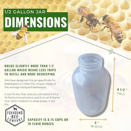Foxhound Bee Company - Extra Large Plastic Feeder Jars with UV Protection, Small Mouth Neck, Holds Over 1/2 Gallon, Designed for Beekeepers - size: 6 Pack Jar