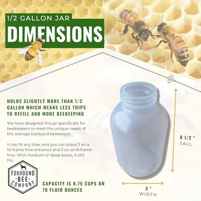 Foxhound Bee Company - Extra Large Plastic Feeder Jars with UV Protection, Small Mouth Neck, Holds Over 1/2 Gallon, Designed for Beekeepers - size: 6 Pack Jar