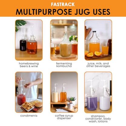 FastRack 64oz Amber Glass Growlers with Polyseal Caps (2 Pack) | Half Gallon (1/2 Gallon) Beer Growler Jugs for Home Brewing, Wine, Cider & Kombucha – Reusable Amber Glass Jugs for Beverage Storage - size: 2 Pack
