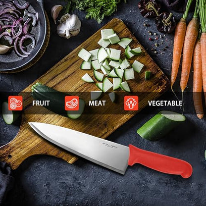 8 inch Japanese High Carbon Stainless Steel Chef Knife, Professional Extra Sharp Wide Cook Knife with Non-slip Ergonomic Handle, for Kitchen Home Restaurant - color: Red
