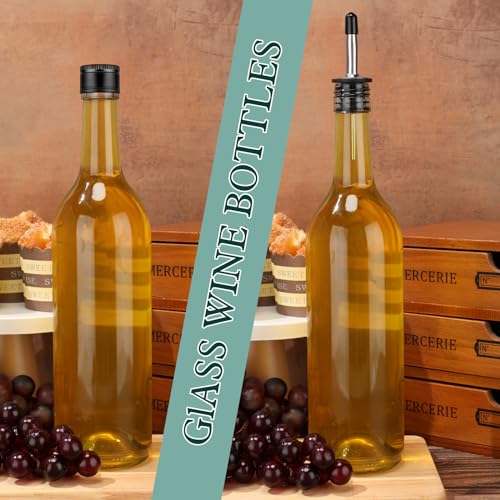 Maxdot 10 Pcs Long Neck Glass Bottles with Pourer Bordeaux Wine Bottle Clear Empty Wine Syrup Juice for Home Bar Liquor Juice Making Wedding Anniversary Party(Stainless)