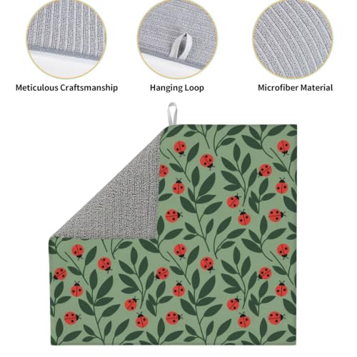 Red Ladybugs Green Leaves Dish Drying Mats for Kitchen Counter, Super Absorbent Microfiber Drainer Pad, Washable Reversible Appliance Protector, Everyday Kitchen Must-Have, 16x18 Inch - color: Red Ladybugs Green Leaves