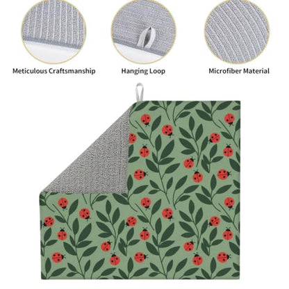 Red Ladybugs Green Leaves Dish Drying Mats for Kitchen Counter, Super Absorbent Microfiber Drainer Pad, Washable Reversible Appliance Protector, Everyday Kitchen Must-Have, 16x18 Inch - color: Red Ladybugs Green Leaves