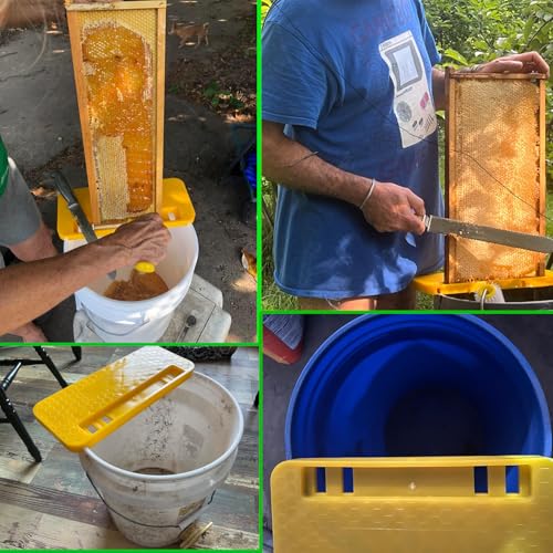 Honey Uncapping Tank Holder, Honey Harvesting Tools, Easy Clean Honey Extractor Tank Bucket Scraper for Beekeeping Hive Frames Cleaning, Fit All 5 or 6 Gallon Bucket