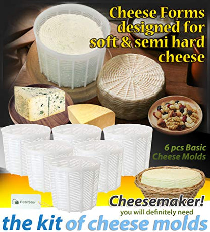 PetriStor 6 Pcs Soft Cheese Mold for Cheese Making 1.85QT - Cheese Making Mold - Cream Cheese Form Mold - Homemade Cheese Making Supplies - Molde para Queso Fresco Casero - Feta Cheese Making Basket