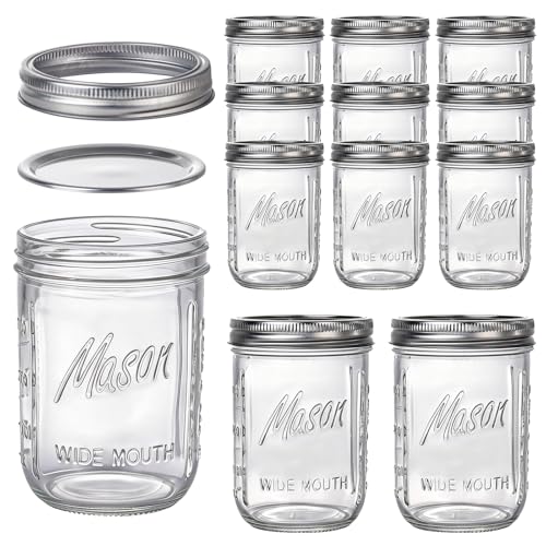 WELLIFE 12 Pack 16 oz Mason Jars with Lids, Wide Mouth Glass Canning Jars, Airtight Leak-Proof Storage Jars for Food, Pickling, Fermenting - color: Clear Mason Jars 16oz-12Pcs