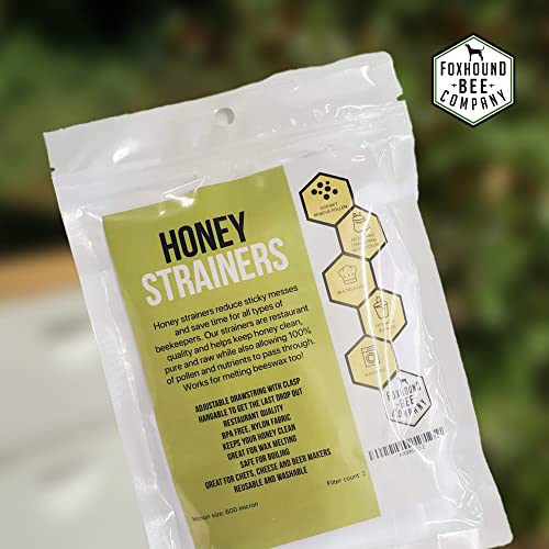 2 Pack Reusable and Washable 20"x18" Filter with Adjustable Drawstring for Straining and Filtering Honey, Wax, Beer, Nut Milk and More Through Nylon 600 Micron Mesh in a 5 Gallon Bucket