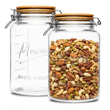 kitchentoolz 1 Gallon Mason Jars Wide Mouth with Airtight Bamboo Lids – Set of 2 Gallon Glass Jar with Lid – Large Mason Jars with Lids for Kitchen Pantry, Storage, and Canning - size: 2-pack