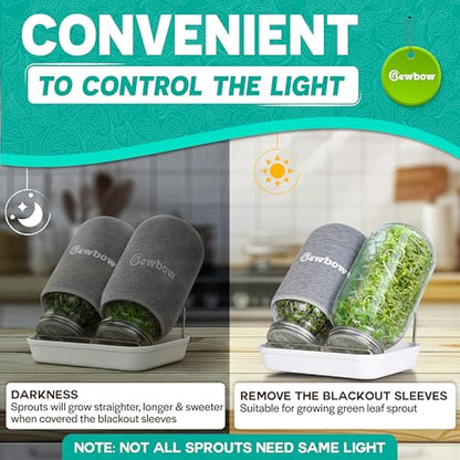 [LARGE SIZE] 2000ml(68oz) Seed Sprouting Mason Jar Kit with Stand,Drain Tray, Screen Lids,Blackout Sleeves,Good Ventilation & Drainage Capacity,Growing Fresh Organic Mung Beans,Broccoli & Microgreens