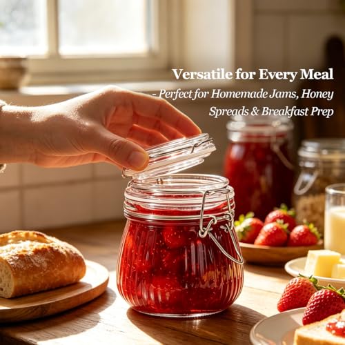 ComSaf Small Ribbed Glass Jars with Airtight Lids 17 oz 6 Pack Wide Mouth | Flour sugar coffee beans, Fermenting pickling, Farmhouse pantry decor, Jam jelly honey, Nuts snacks spices, Kitchen storage - size: 17oz*6-Ribbed