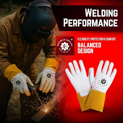 CertiWeld Supplies Leather Welding Gloves – Heat Resistant Work Gloves –Protection Sleeves for BBQ, Gardening, Manual Work - size: Large