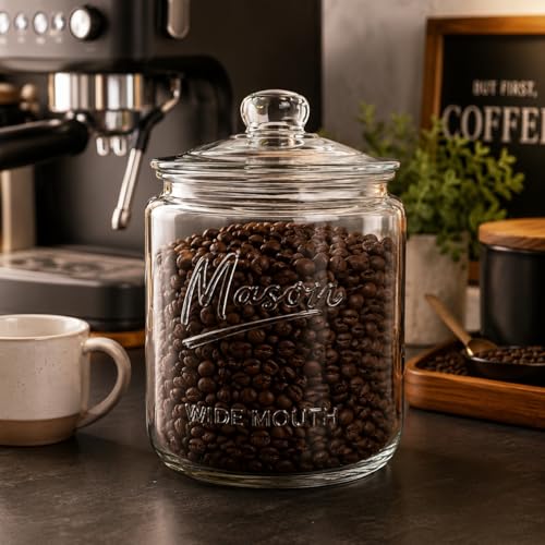 1 Gallon Mason Glass Cookie Jar with Lid – Wide Mouth Glass Storage Jar with Embossed Mason Logo, Airtight Pantry Container with Measurement Markings for Cookies, Candy, Flour & Dog Treats – Pack of 2 - size: Pack of 2