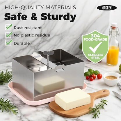 Tofu Press, Tofu Press Stainless Steel with Cheese Cloth and Drip Tray for Homemade Firm Tofu, Paneer Maker & Cheese Press - Efficient Water Removal, Dishwasher Safe - color: L, with Plastic Tray