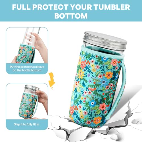 KJQJLY 4 Pcs Mason Jars Sleeves Neoprene 24oz Regular and Wide Mouth Mason Jar Sleeves Holder with Handle (Flowers, 24 OZ) - color: Flowers, size: 24 OZ