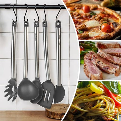 Kitchen Utensil Set-Silicone Cooking Utensils-33 Kitchen Gadgets & Spoons for Nonstick Cookware-Silicone and Stainless Steel Spatula Set-Best Kitchen Tools, Useful Pots (Grey) - color: Gray
