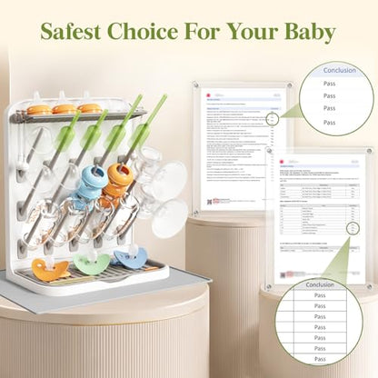 Lifewit Large Baby Bottle Drying Rack with Drain Mat & 15 Hooks, Newborn Essentials Must Haves, Bottle Storage Organizer for Countertop, Cabinet, Rack Dryer Holder for Pacifiers, Pump Parts - size: Large-15 Hooks, style: with Drain Mat