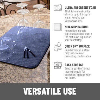 Bellemain XXL Dish Mat Microfiber Dish Drying Mat, Super absorbent (16" x 18", Navy) - color: Navy, size: 16" x 18"