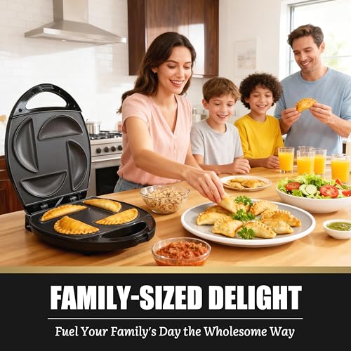 FineMade Electric Empanada Maker Machine with Press Mold, Large Dumpling Maker, Pierogi Maker Press Machine, Make 4 Psc of 6 Inches Large Empanadas, Jamaican Beef Patties,Calzones, Pocket Pies - style: Empanada maker