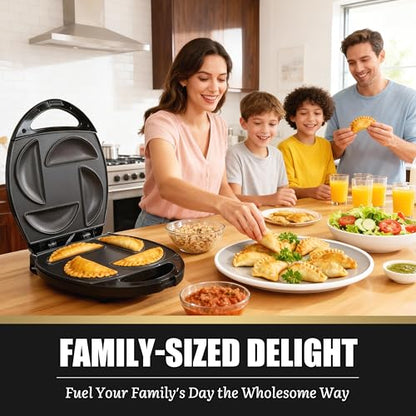 FineMade Electric Empanada Maker Machine with Press Mold, Large Dumpling Maker, Pierogi Maker Press Machine, Make 4 Psc of 6 Inches Large Empanadas, Jamaican Beef Patties,Calzones, Pocket Pies - style: Empanada maker