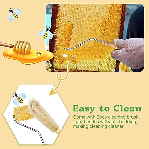 2 Pcs Honey Extractor Uncapping Needle Roller, Beekeeping Honey Extractor Equipment with 2 Pcs Cleaning Brush, Idea for Beekeeper Honeycomb Beekeeping Tool