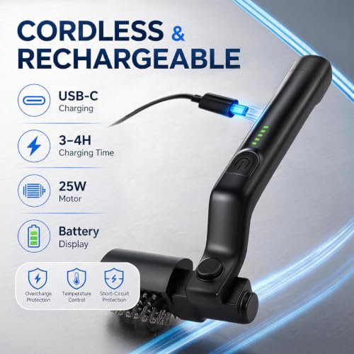 Rechargeable Electric Grill Brush, 3-Speed Cordless BBQ Cleaner with 2 Brush Heads, 8 Adjustable Angles, 360° Splash Shield, Stainless Steel Wire Brush for Gas/Charcoal Grills