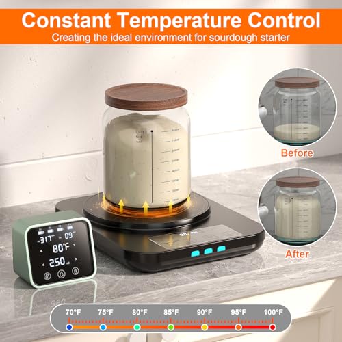 Sourdough Starter Warmer Mat - 24H Timer - Precise 1°F Thermostat Control (70-110°F) - Smart Memory Warming On/Off - Warming Heating Pad for Sour Dough Starter (Black) - color: Black
