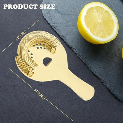 Gold Cocktail Strainer for Drinks 2 Prong Hawthorne Strainer with Removable Spring Stainless Steel Bartending Strainer Bar Cart Tool - color: Gold