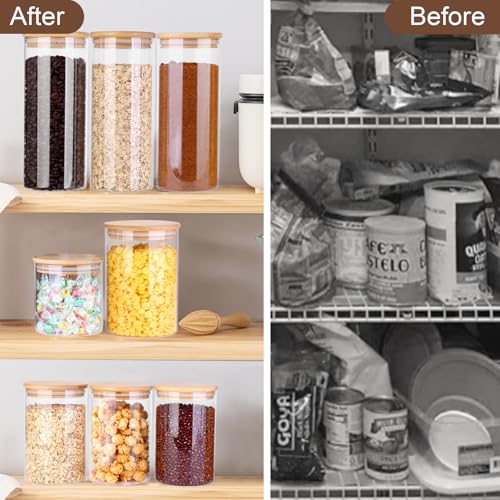 Glass Food Storage Jars, Food Containers with Airtight Bamboo Lids for Pasta, Cookies, Nuts, Coffee Beans, Cereal, Glass Canisters for Kitchen, Pantry Organization,Set of 5 - size: 77oz&37oz*2&50oz&25oz-Set of 5