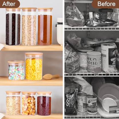 Glass Food Storage Jars, Food Containers with Airtight Bamboo Lids for Pasta, Cookies, Nuts, Coffee Beans, Cereal, Glass Canisters for Kitchen, Pantry Organization,Set of 5 - size: 77oz&37oz*2&50oz&25oz-Set of 5