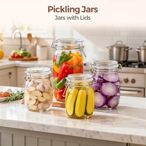ComSaf 71oz Glass Canisters with Airtight Clamp Lids (Set of 3), 2.1L Large Fermentation & Pantry Jars for Bulk Food Storage, Ideal for Flour, Sugar, Sourdough Starter, and Pickling - 2.2 Quart - size: 71oz*3