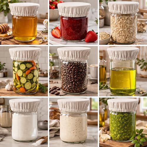 100% Cotton Jar Covers 3-Pack Breathable Fabric Lids for Kombucha, & Sourdough Starter – For Mason Jars Wide and Normal Mouth