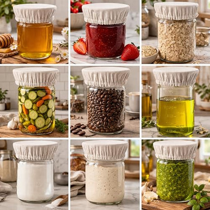 100% Cotton Jar Covers 3-Pack Breathable Fabric Lids for Kombucha, & Sourdough Starter – For Mason Jars Wide and Normal Mouth
