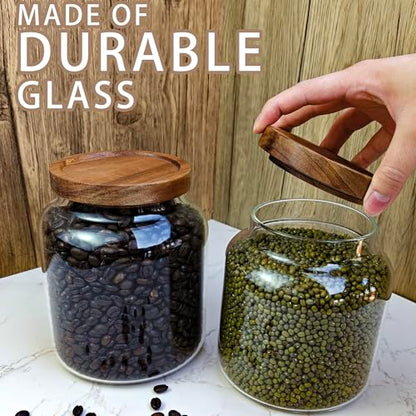 1PC Glass Storage Jars with Airtight Lids, 54 fl oz (1600ml) coffee container with Wooden Lid, Glass Pantry Canister for Beans, Rice, Sugar and etc - color: N-clear -（1PC，54FL OZ/1600ML）