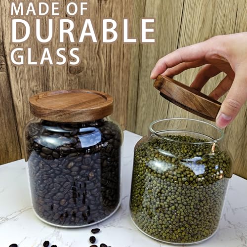 1PC Glass Storage Jars with Airtight Lids, 64 fl oz (1900ml) coffee container with Wooden Lid, Glass Pantry Canister for Beans, Rice, Sugar and etc - color: N-clear -（1PC，64FL OZ/1900ML）